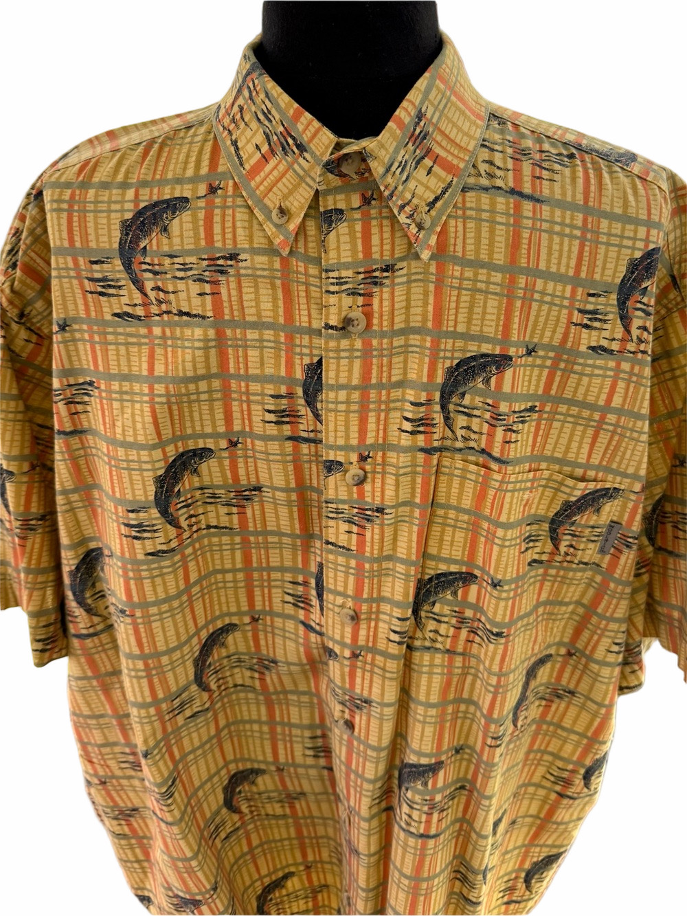 Woolrich Curry Fish & Dragonfly #6643 Short Sleeve Button Down Shirt Size XL - Picture 2 of 10